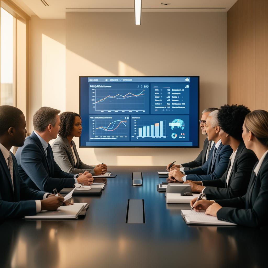 Healthcare executives reviewing performance analytics